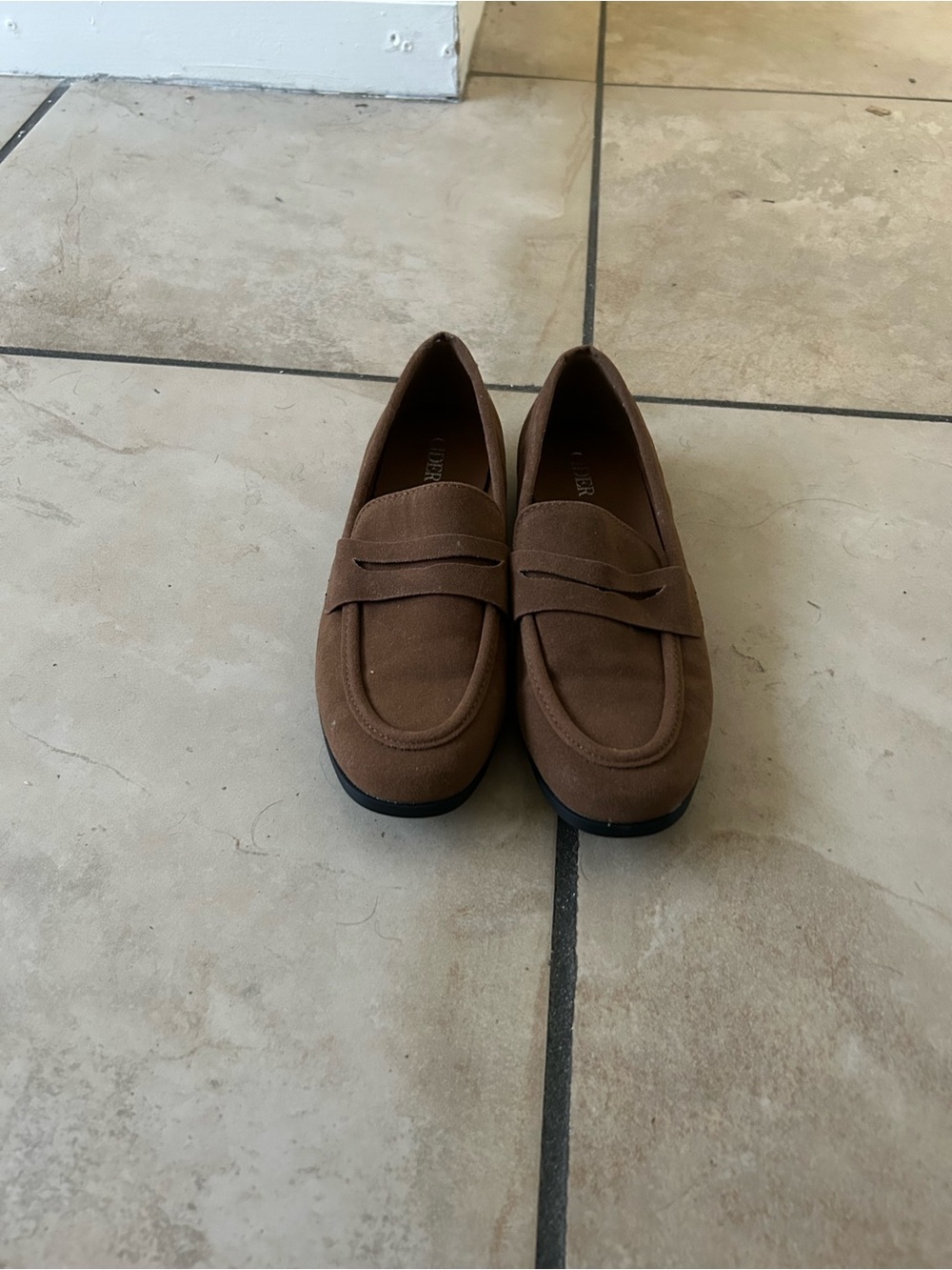 Cider Brown Faux-Suede Penny Loafers